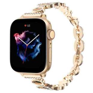 For Apple Watch Series 6 40mm Leopard Rhinestones Metal Chain Watch Band(Gold)