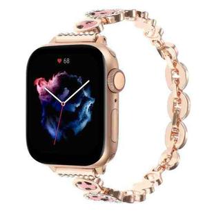 For Apple Watch Series 5 44mm Leopard Rhinestones Metal Chain Watch Band(Rose Gold)