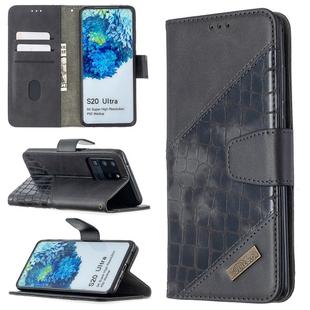 For Samsung Galaxy S20 Ultra Matching Color Crocodile Texture Horizontal Flip PU Leather Case with Wallet & Holder & Card Slots(Black)