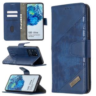 For Samsung Galaxy S20 Ultra Matching Color Crocodile Texture Horizontal Flip PU Leather Case with Wallet & Holder & Card Slots(Blue)