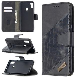 For Samsung Galaxy A11 / M11 Matching Color Crocodile Texture Horizontal Flip PU Leather Case with Wallet & Holder & Card Slots(Black)