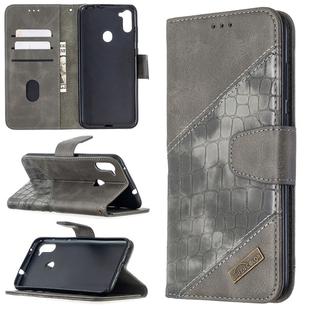 For Samsung Galaxy A11 / M11 Matching Color Crocodile Texture Horizontal Flip PU Leather Case with Wallet & Holder & Card Slots(Grey)
