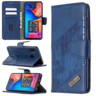 For Samsung Galaxy A20 / A30 Matching Color Crocodile Texture Horizontal Flip PU Leather Case with Wallet & Holder & Card Slots(Blue)