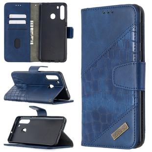 For Samsung Galaxy A21 Matching Color Crocodile Texture Horizontal Flip PU Leather Case with Wallet & Holder & Card Slots(Blue)