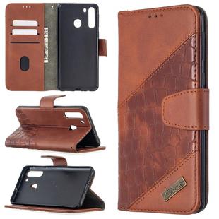 For Samsung Galaxy A21 Matching Color Crocodile Texture Horizontal Flip PU Leather Case with Wallet & Holder & Card Slots(Brown)