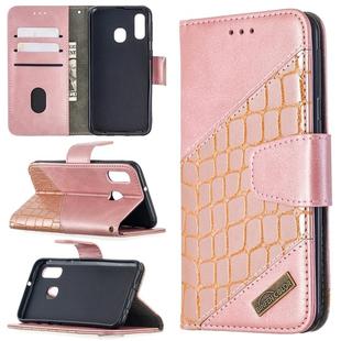 For Samsung Galaxy A40 Matching Color Crocodile Texture Horizontal Flip PU Leather Case with Wallet & Holder & Card Slots(Rose Gold)