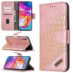 For Samsung Galaxy A70 Matching Color Crocodile Texture Horizontal Flip PU Leather Case with Wallet & Holder & Card Slots(Rose Gold)