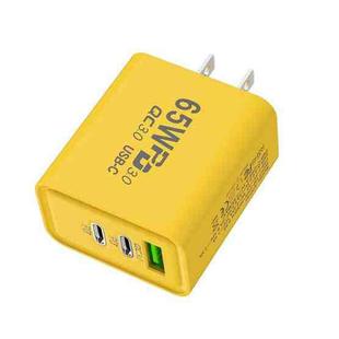 65W Gallium Nitride USB + Type-C Fast Charging Charger, Plug Type:US Plug(Yellow)