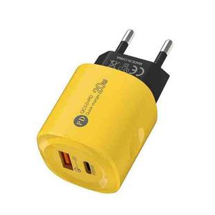 PD20W Type-C + USB QC3.0 Charging Charger, Plug Type:EU Plug(Yellow)