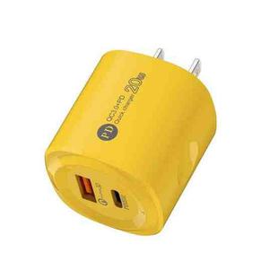 PD20W Type-C + USB QC3.0 Charging Charger, Plug Type:US Plug(Yellow)