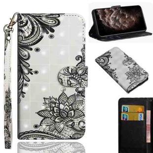 For iPhone 11 Pro Max 3D Painting Pattern Horizontal Flip TPU + PU Leather Case with Holder & Card Slots & Wallet & Lanyard(Diagonal Black Flower)