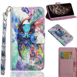 For iPhone 11 Pro Max 3D Painting Pattern Horizontal Flip TPU + PU Leather Case with Holder & Card Slots & Wallet & Lanyard(Watercolor Owl)