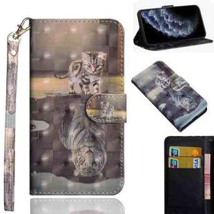 For iPhone 11 Pro 3D Painting Pattern Horizontal Flip TPU + PU Leather Case with Holder & Card Slots & Wallet & Lanyard(Cat Tiger)
