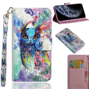 For iPhone 11 Pro 3D Painting Pattern Horizontal Flip TPU + PU Leather Case with Holder & Card Slots & Wallet & Lanyard(Watercolor Owl)