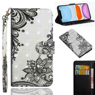 For iPhone 11 3D Painting Pattern Horizontal Flip TPU + PU Leather Case with Holder & Card Slots & Wallet & Lanyard(Diagonal Black Flower)