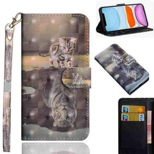 For iPhone 11 3D Painting Pattern Horizontal Flip TPU + PU Leather Case with Holder & Card Slots & Wallet & Lanyard(Cat Tiger)