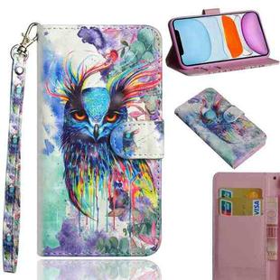 For iPhone 11 3D Painting Pattern Horizontal Flip TPU + PU Leather Case with Holder & Card Slots & Wallet & Lanyard(Watercolor Owl)
