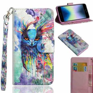 For iPhone SE 2022 / SE 2020 / 8 / 7 3D Painting Pattern Horizontal Flip TPU + PU Leather Case with Holder & Card Slots & Wallet & Lanyard(Watercolor Owl)