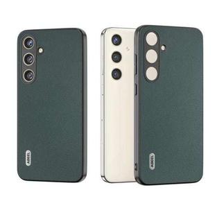 For Samsung Galaxy S24+ 5G ABEEL Genuine Leather Elegant Black Edge Phone Case(Green)