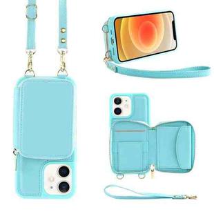 For iPhone 12 Multifunctional Zipper Wallet RFID Phone Leather Case(Mint Green)