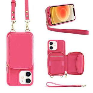 For iPhone 12 Multifunctional Zipper Wallet RFID Phone Leather Case(Rose Red)