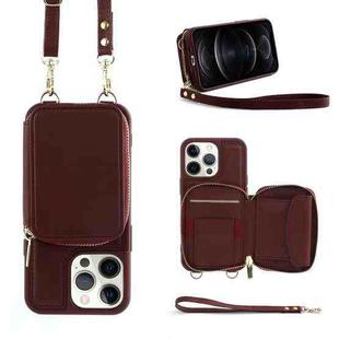For iPhone 12 Pro Multifunctional Zipper Wallet RFID Phone Leather Case(Wine Red)