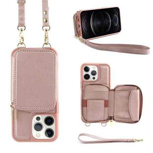 For iPhone 12 Pro Max Multifunctional Zipper Wallet RFID Phone Leather Case(Rose Gold)