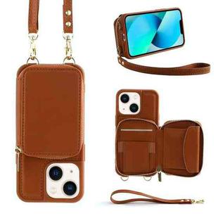 For iPhone 13 Multifunctional Zipper Wallet RFID Phone Leather Case(Brown)