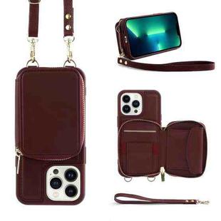 For iPhone 13 Pro Multifunctional Zipper Wallet RFID Phone Leather Case(Wine Red)