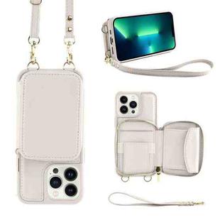 For iPhone 13 Pro Max Multifunctional Zipper Wallet RFID Phone Leather Case(White)