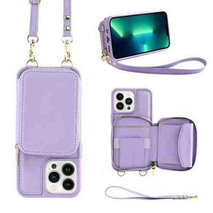 For iPhone 13 Pro Max Multifunctional Zipper Wallet RFID Phone Leather Case(Purple)