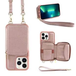 For iPhone 13 Pro Max Multifunctional Zipper Wallet RFID Phone Leather Case(Rose Gold)