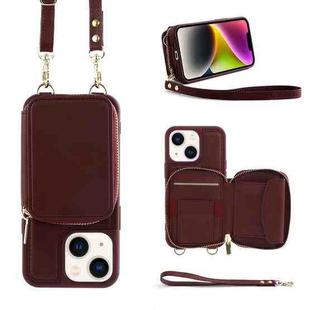 For iPhone 14 Plus Multifunctional Zipper Wallet RFID Phone Leather Case(Wine Red)
