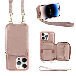 For iPhone 14 Pro Max Multifunctional Zipper Wallet RFID Phone Leather Case(Rose Gold)