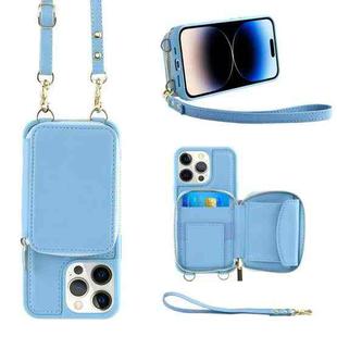 For iPhone 14 Pro Max Multifunctional Zipper Wallet RFID Phone Leather Case(Sky Blue)