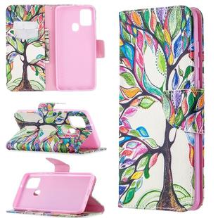 For Samsung Galaxy A21s Colored Drawing Pattern Horizontal Flip Leather Case with Holder & Card Slots & Wallet(Life Tree)