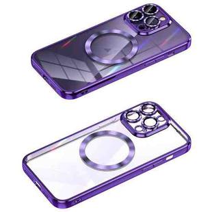 For iPhone 12 Pro MagSafe CD Texture Metal Lens Frame Full Coverage Phone Case(Purple)