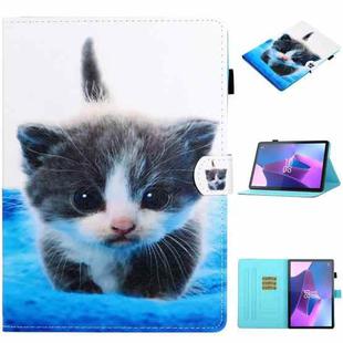 For Lenovo Tab P12 2023 / TB370FU Coloured Drawing Stitching Smart Leather Tablet Case(Blue White Cat)