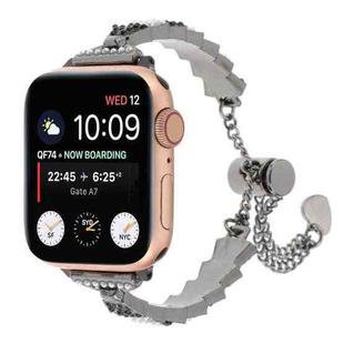For Apple Watch SE 2023 44mm Shell Beads Chain Bracelet Metal Watch Band(Black White)