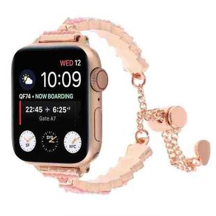 For Apple Watch SE 2023 44mm Shell Beads Chain Bracelet Metal Watch Band(Pink White Rose Gold)