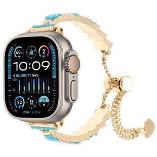 For Apple Watch Ultra 49mm Shell Beads Chain Bracelet Metal Watch Band(Blue White Gold)