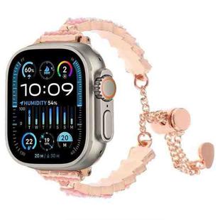 For Apple Watch Ultra 49mm Shell Beads Chain Bracelet Metal Watch Band(Pink White Rose Gold)