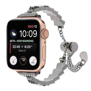 For Apple Watch SE 2022 44mm Shell Beads Chain Bracelet Metal Watch Band(Black White)