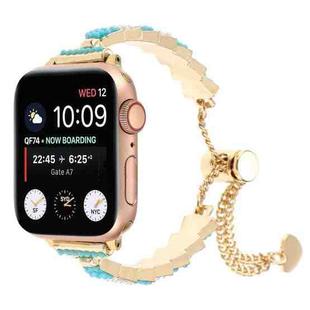 For Apple Watch Series 6 44mm Shell Beads Chain Bracelet Metal Watch Band(Blue White Gold)