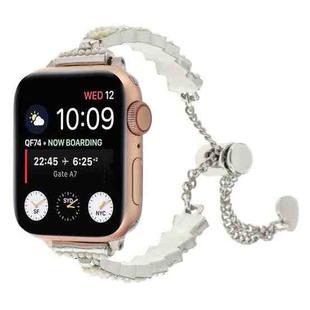 For Apple Watch Series 5 44mm Shell Beads Chain Bracelet Metal Watch Band(Beige White Silver)
