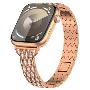 For Apple Watch Series 3 42mm Devil Eye Diamond Bracelet Metal Watch Band(Rose Gold)