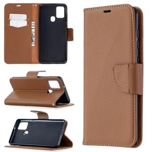 For Samsung Galaxy A21s Pure Color Horizontal Flip PU Leather Case with Holder & Card Slots & Wallet & Lanyard(Brown)