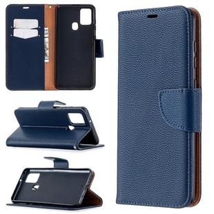 For Samsung Galaxy A21s Pure Color Horizontal Flip PU Leather Case with Holder & Card Slots & Wallet & Lanyard(Blue)