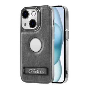 For iPhone 15 Y3 Electroplated Fine Hole Leather Phone Case with Holder(Grey)