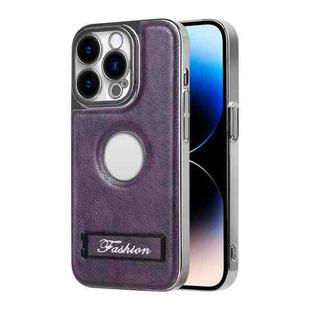 For iPhone 14 Pro Y3 Electroplated Fine Hole Leather Phone Case with Holder(Dark Purple)